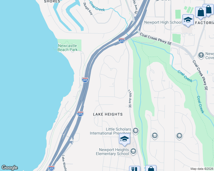 map of restaurants, bars, coffee shops, grocery stores, and more near 11620 Southeast 47th Place in Bellevue