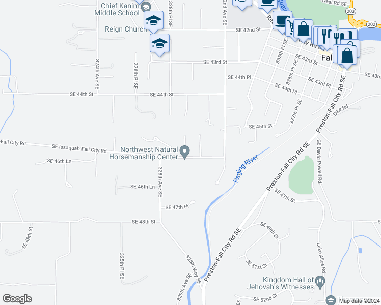 map of restaurants, bars, coffee shops, grocery stores, and more near 4558 329th Place Southeast in Fall City