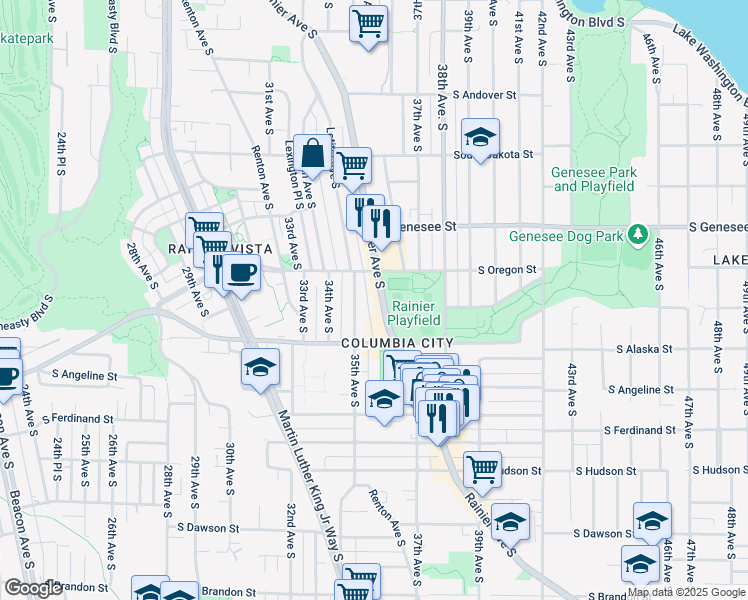 map of restaurants, bars, coffee shops, grocery stores, and more near 3700 South Alaska Street in Seattle