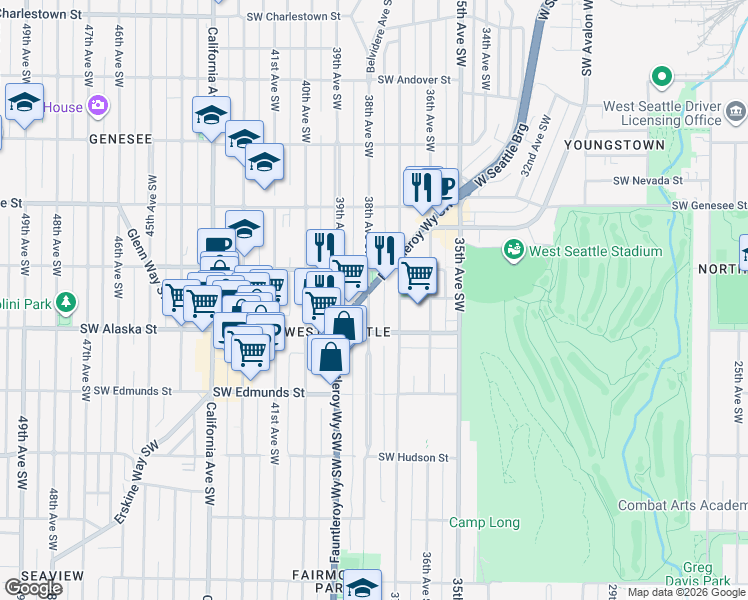 map of restaurants, bars, coffee shops, grocery stores, and more near in Seattle