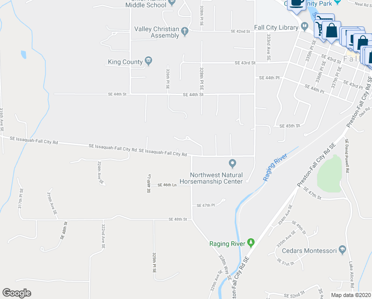 map of restaurants, bars, coffee shops, grocery stores, and more near 32722 Southeast Issaquah-Fall City Road in Fall City