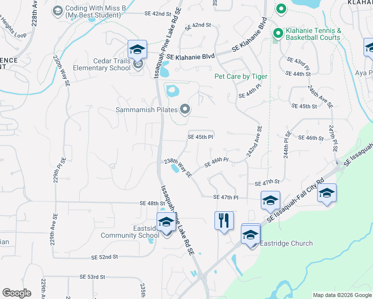 map of restaurants, bars, coffee shops, grocery stores, and more near 4617 239th Avenue Southeast in Issaquah