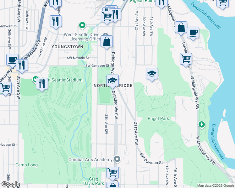 map of restaurants, bars, coffee shops, grocery stores, and more near 4534 Delridge Way Southwest in Seattle
