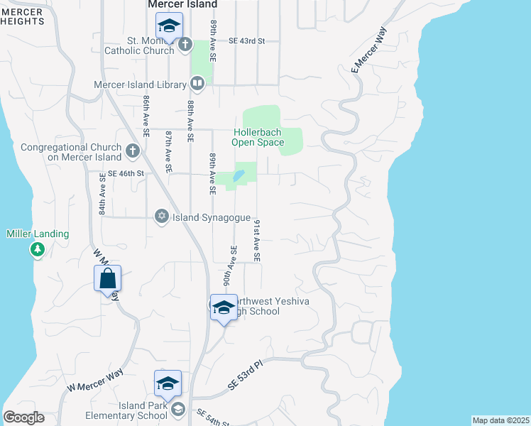 map of restaurants, bars, coffee shops, grocery stores, and more near 4680 91st Avenue Southeast in Mercer Island