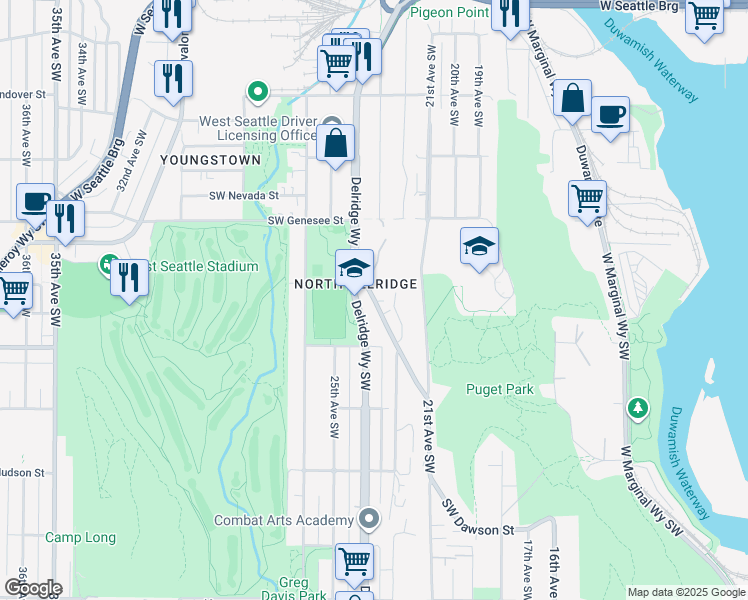 map of restaurants, bars, coffee shops, grocery stores, and more near 4508 23rd Avenue Southwest in Seattle