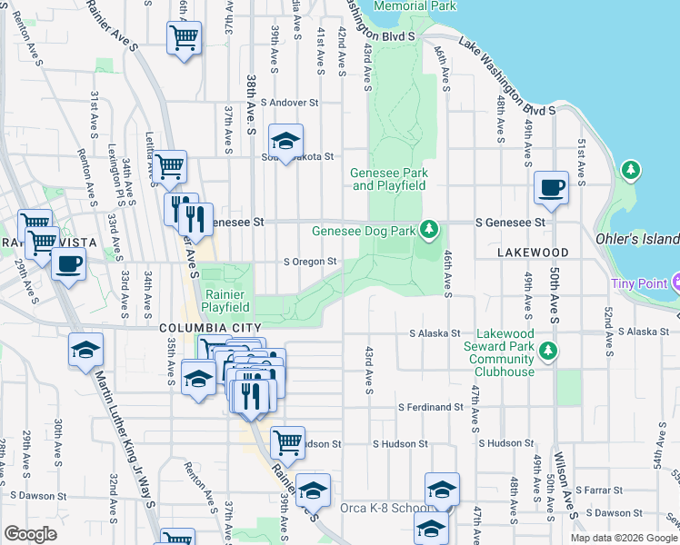 map of restaurants, bars, coffee shops, grocery stores, and more near 4517 South Conover Way in Seattle