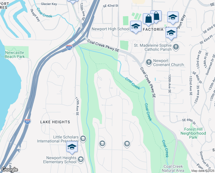 map of restaurants, bars, coffee shops, grocery stores, and more near 4651 123rd Avenue Southeast in Bellevue