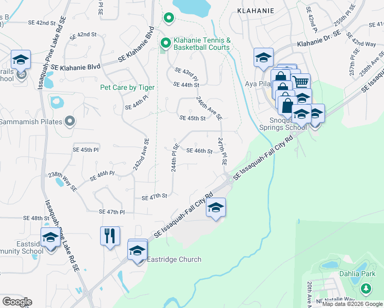map of restaurants, bars, coffee shops, grocery stores, and more near 24451 Southeast 46th Place in Issaquah