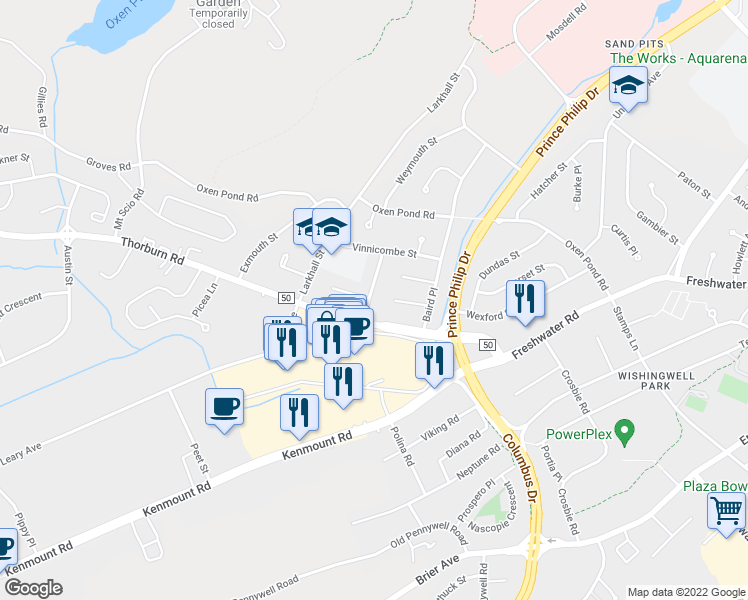 map of restaurants, bars, coffee shops, grocery stores, and more near 19 Macpherson Avenue in St. John's
