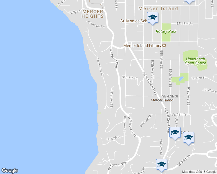 map of restaurants, bars, coffee shops, grocery stores, and more near 4628 Forest Avenue Southeast in Mercer Island