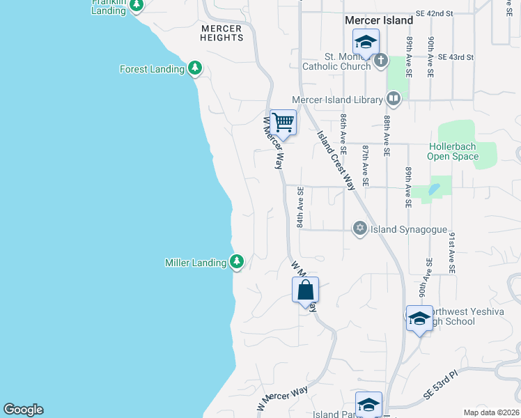 map of restaurants, bars, coffee shops, grocery stores, and more near 4628 Forest Avenue Southeast in Mercer Island