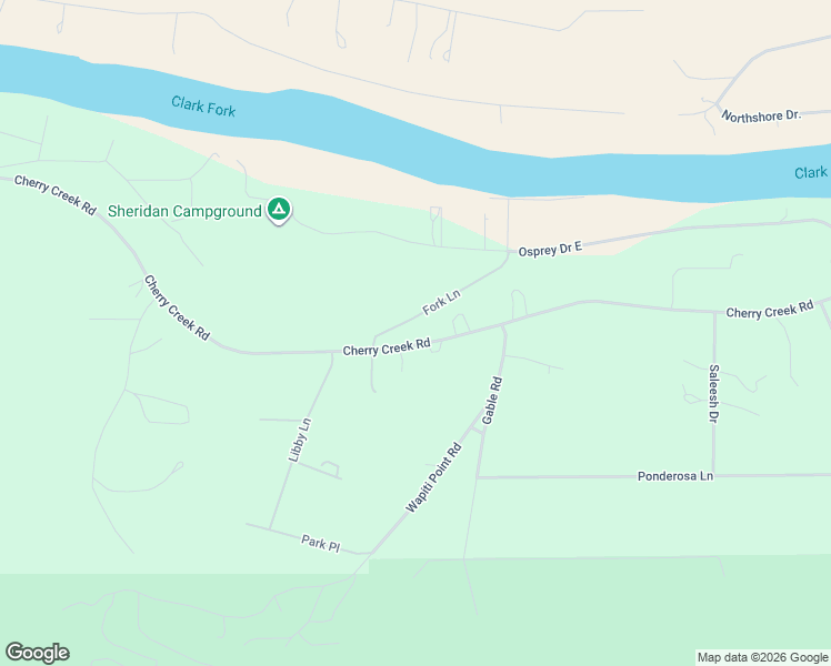 map of restaurants, bars, coffee shops, grocery stores, and more near 21 Osprey Drive West in Thompson Falls
