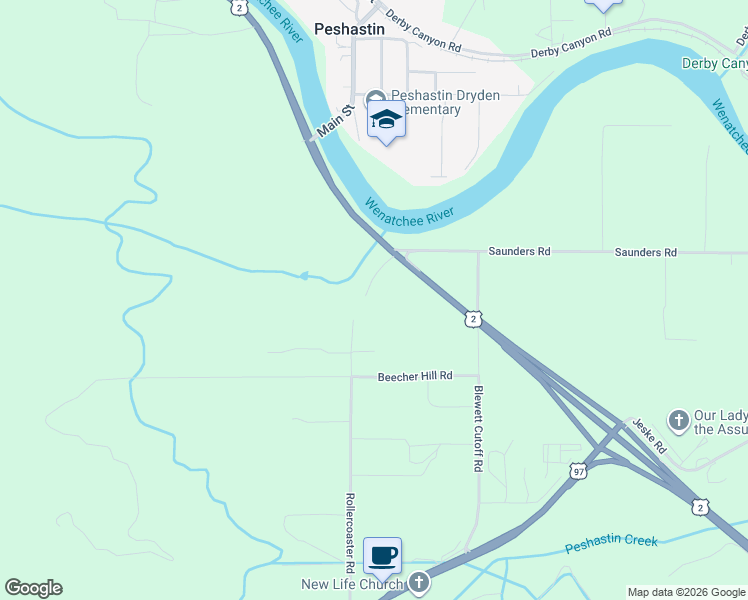 map of restaurants, bars, coffee shops, grocery stores, and more near 8053 Green Road in Peshastin