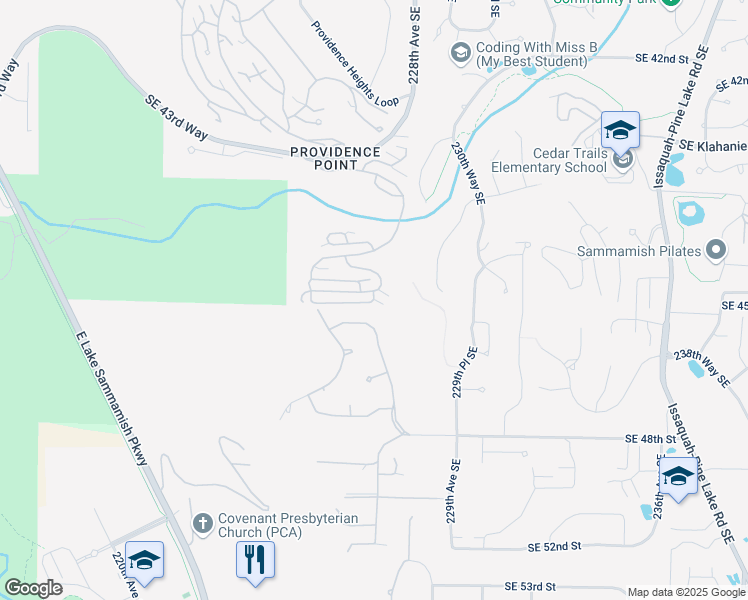 map of restaurants, bars, coffee shops, grocery stores, and more near 22575 Southeast 45th Street in Issaquah