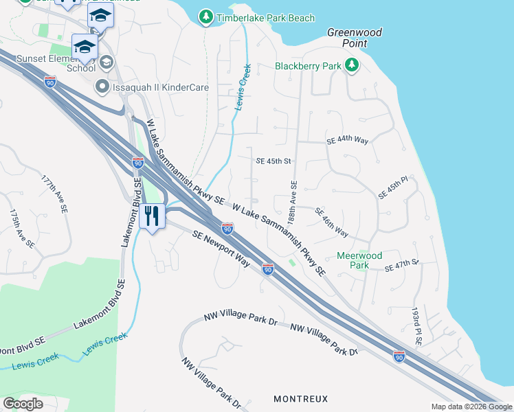 map of restaurants, bars, coffee shops, grocery stores, and more near 4544 186th Avenue Southeast in Issaquah