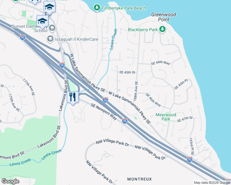 map of restaurants, bars, coffee shops, grocery stores, and more near 4547 186th Avenue Southeast in Issaquah
