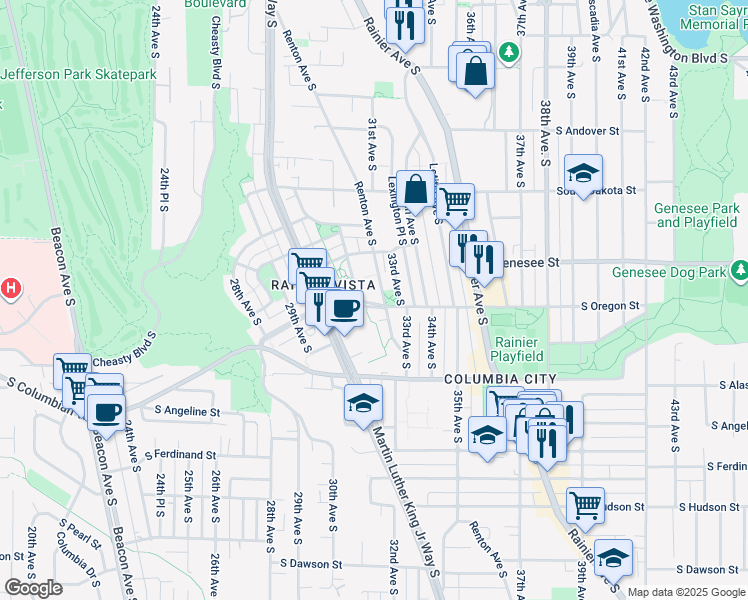 map of restaurants, bars, coffee shops, grocery stores, and more near 4457 Renton Avenue South in Seattle