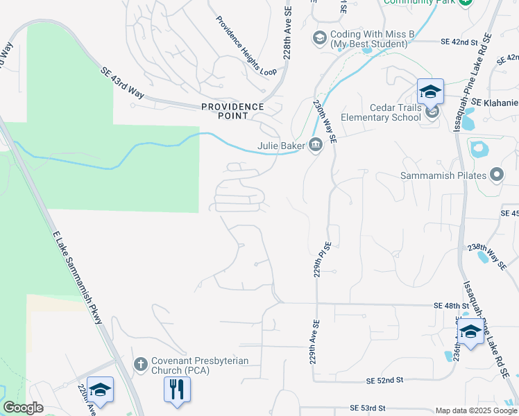 map of restaurants, bars, coffee shops, grocery stores, and more near 22575 Southeast 45th Street in Issaquah