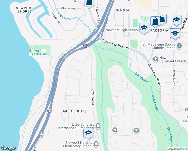 map of restaurants, bars, coffee shops, grocery stores, and more near 4615 119th Avenue Southeast in Bellevue