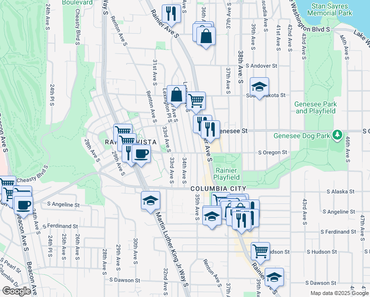 map of restaurants, bars, coffee shops, grocery stores, and more near 4437 34th Avenue South in Seattle