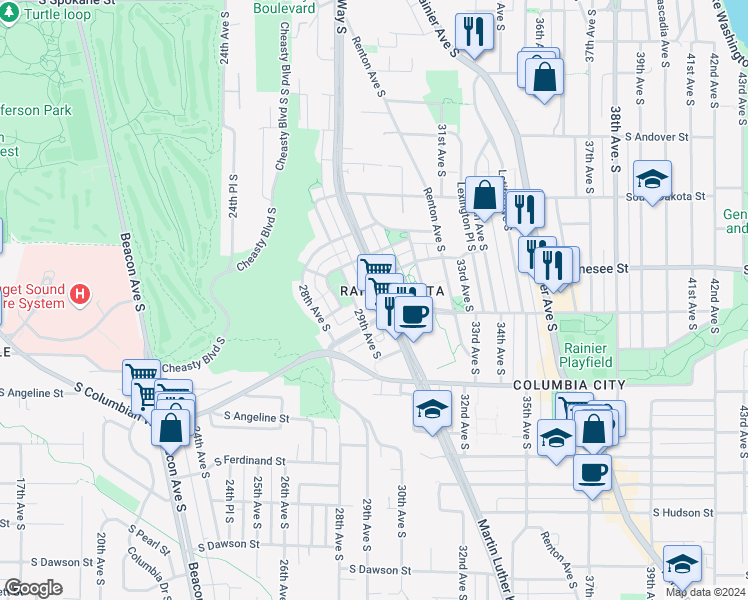 map of restaurants, bars, coffee shops, grocery stores, and more near in Seattle