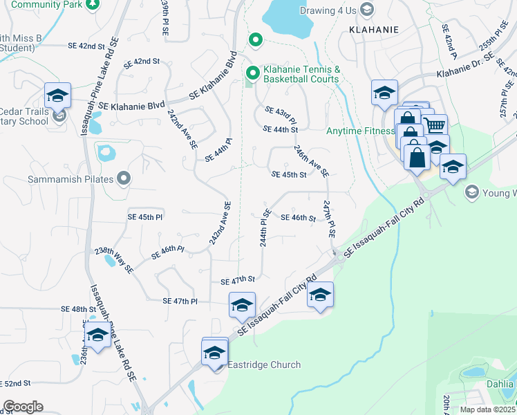 map of restaurants, bars, coffee shops, grocery stores, and more near 24411 Southeast 46th Street in Issaquah