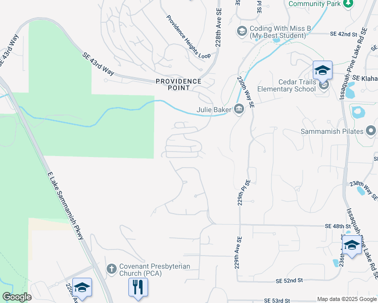 map of restaurants, bars, coffee shops, grocery stores, and more near 22575 Southeast 45th Street in Issaquah