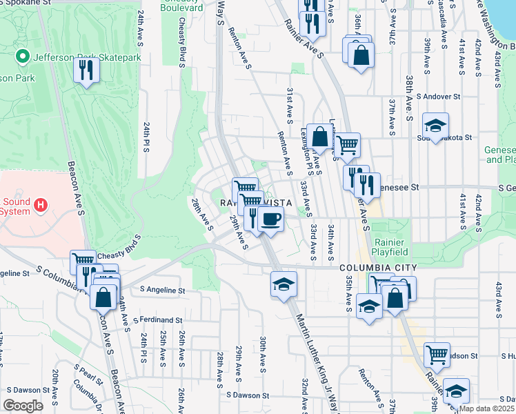 map of restaurants, bars, coffee shops, grocery stores, and more near in Seattle