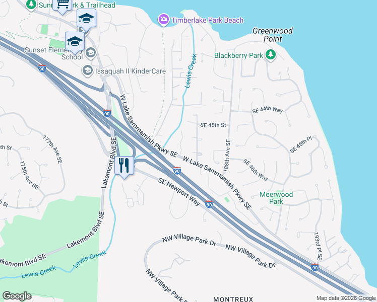 map of restaurants, bars, coffee shops, grocery stores, and more near 4547 186th Avenue Southeast in Issaquah