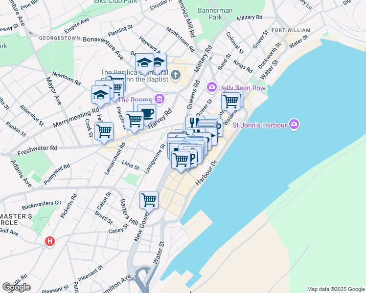map of restaurants, bars, coffee shops, grocery stores, and more near 21 Dicks Square in St. John's
