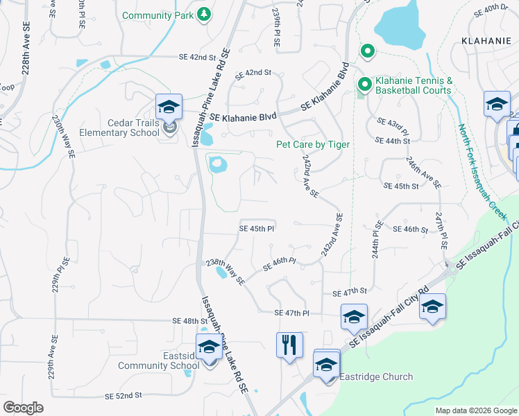 map of restaurants, bars, coffee shops, grocery stores, and more near 23824 Southeast 45th Terrace in Issaquah