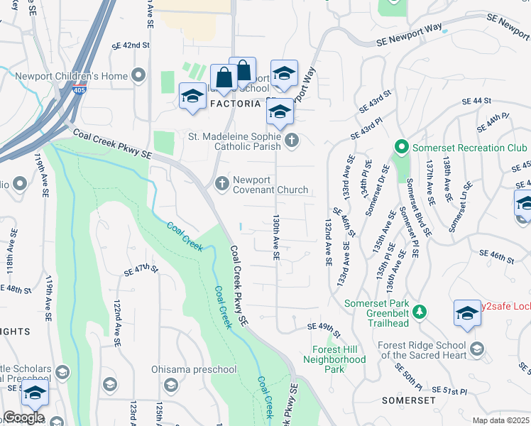 map of restaurants, bars, coffee shops, grocery stores, and more near 12839 Southeast 45th Place in Bellevue