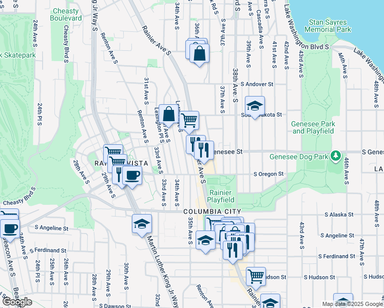 map of restaurants, bars, coffee shops, grocery stores, and more near 4420 Letitia Avenue South in Seattle