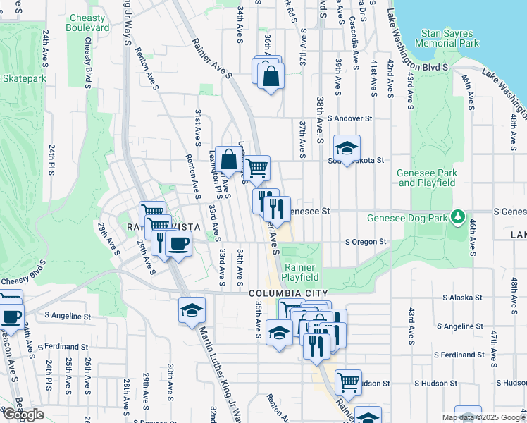 map of restaurants, bars, coffee shops, grocery stores, and more near 4420 Letitia Avenue South in Seattle