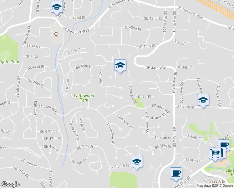 map of restaurants, bars, coffee shops, grocery stores, and more near 15810 Southeast 45th Place in Bellevue