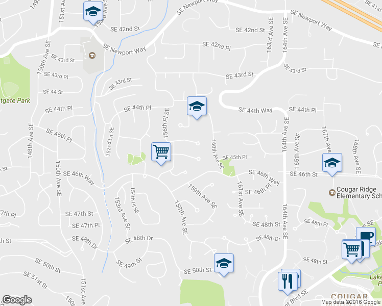 map of restaurants, bars, coffee shops, grocery stores, and more near 15810 Southeast 45th Place in Bellevue