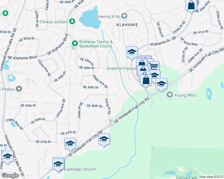 map of restaurants, bars, coffee shops, grocery stores, and more near 24706 Southeast 45th Place in Issaquah