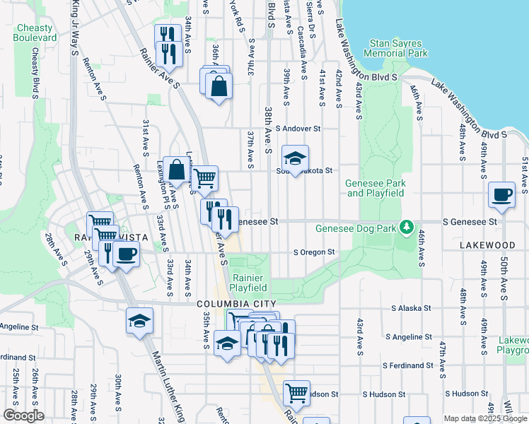 map of restaurants, bars, coffee shops, grocery stores, and more near 4214 37th Avenue South in Seattle