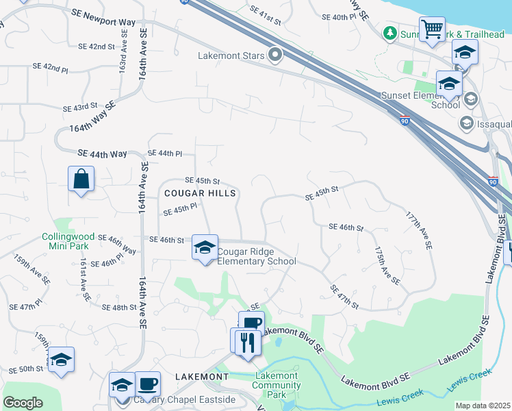 map of restaurants, bars, coffee shops, grocery stores, and more near 4507 169th Avenue Southeast in Bellevue