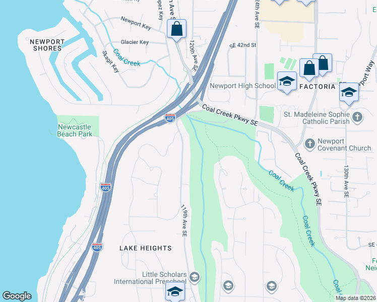 map of restaurants, bars, coffee shops, grocery stores, and more near 4526 119th Avenue Southeast in Bellevue
