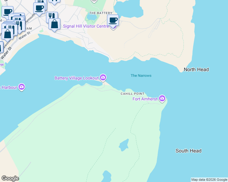 map of restaurants, bars, coffee shops, grocery stores, and more near 9 Fort Amherst Road in St. John's