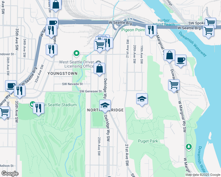 map of restaurants, bars, coffee shops, grocery stores, and more near 4151 23rd Avenue Southwest in Seattle