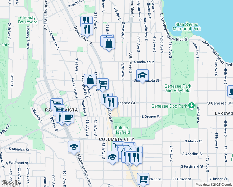 map of restaurants, bars, coffee shops, grocery stores, and more near 4208 Rainier Avenue South in Seattle