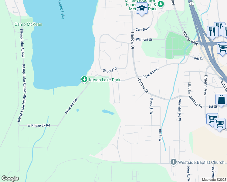 map of restaurants, bars, coffee shops, grocery stores, and more near 108 Sereno Circle Drive in Bremerton