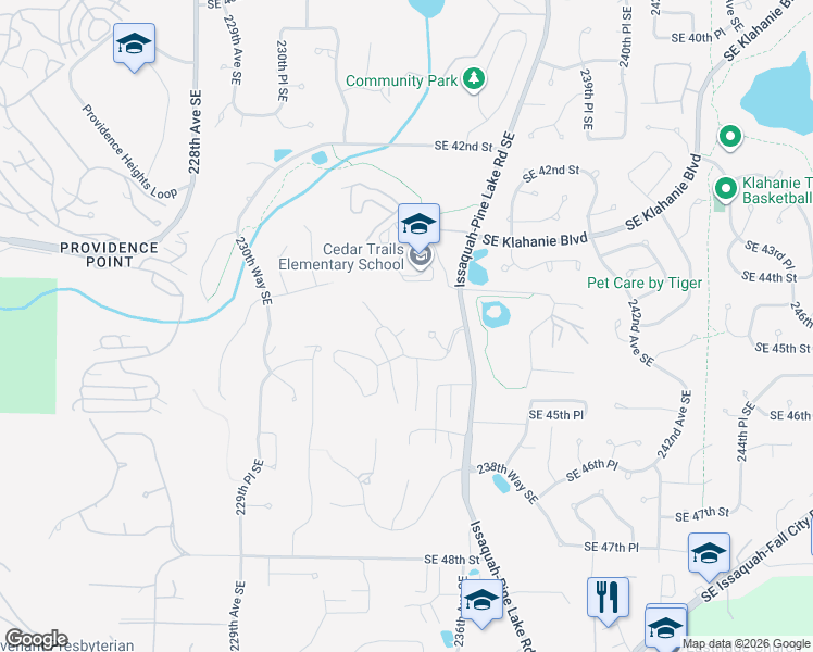 map of restaurants, bars, coffee shops, grocery stores, and more near 4425 Issaquah-Pine Lake Road Southeast in Sammamish