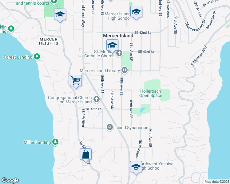 map of restaurants, bars, coffee shops, grocery stores, and more near 4511 87th Avenue Southeast in Mercer Island