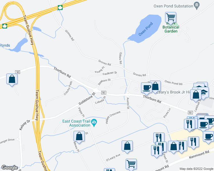 map of restaurants, bars, coffee shops, grocery stores, and more near 5 Meeker Place in St. John's
