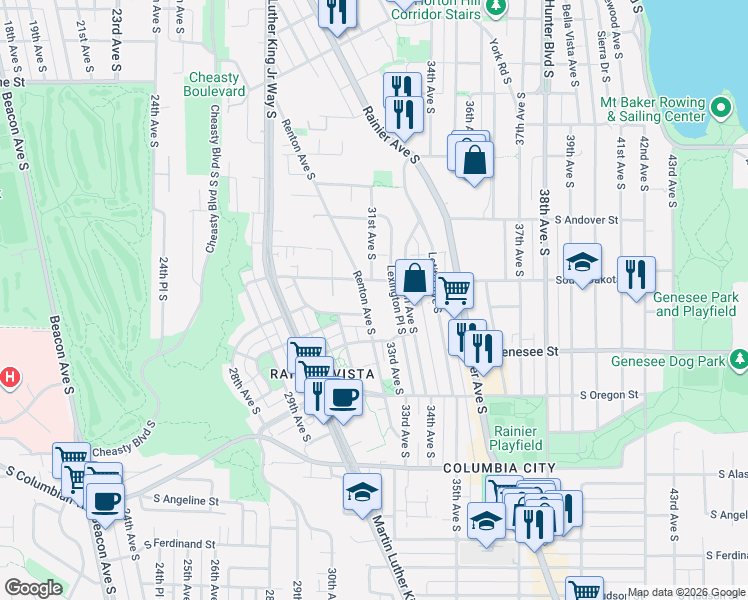 map of restaurants, bars, coffee shops, grocery stores, and more near 4138 Renton Avenue South in Seattle
