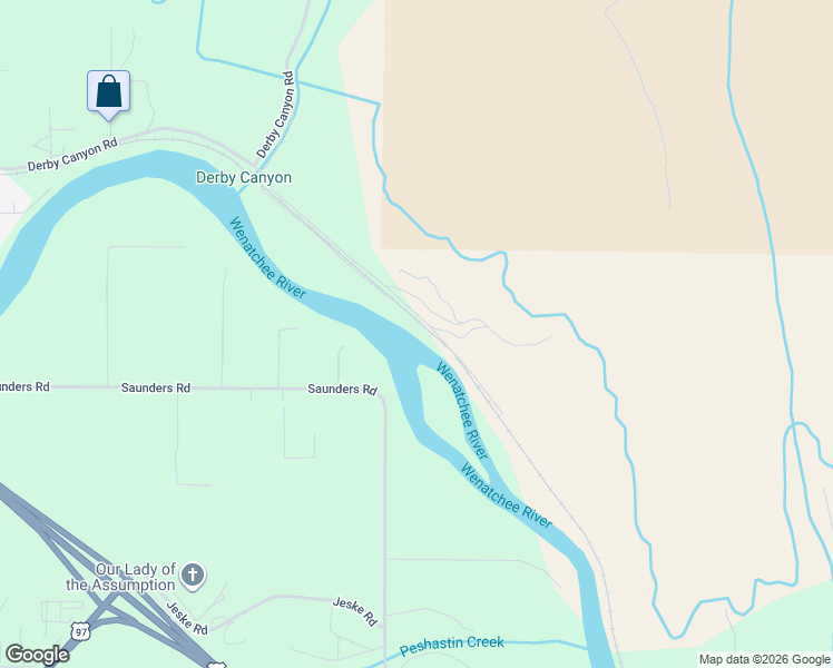 map of restaurants, bars, coffee shops, grocery stores, and more near 9291 Pakascwa Road in Peshastin