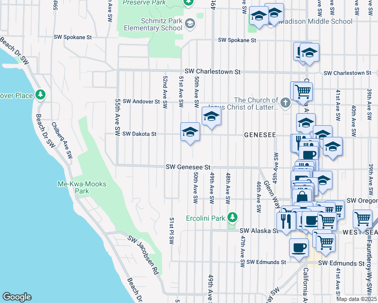 map of restaurants, bars, coffee shops, grocery stores, and more near in Seattle